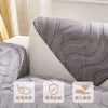 Gray textured sofa cushion cover with non-slip features and safety protection labels