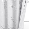 White curtain fabric featuring gray marble print and silver stamping details.