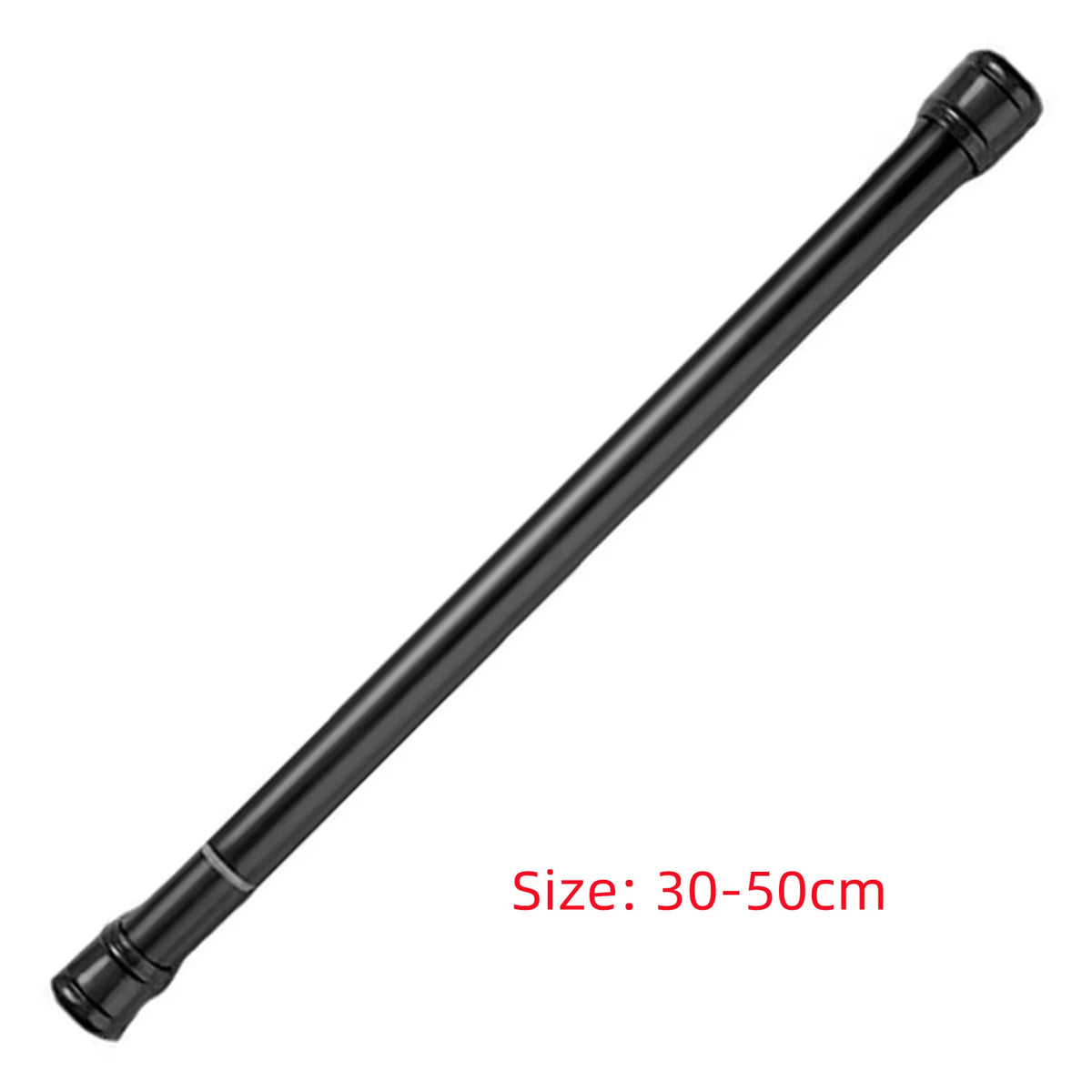 Black adjustable metal curtain rod with a threaded end