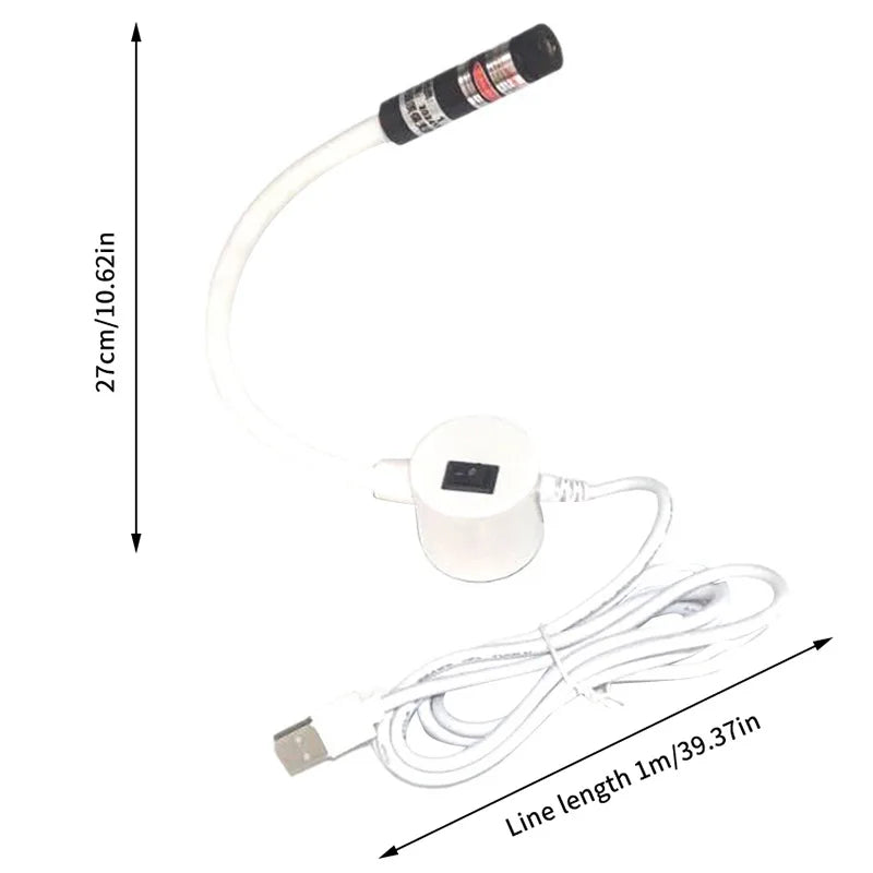 USB laser positioning light for crafting with a white light and cable shown against a measurement scale.