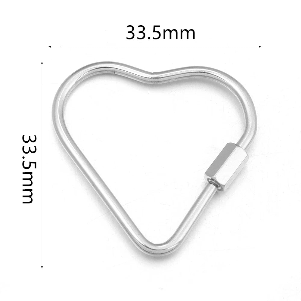 Silver heart-shaped stainless steel screw lock carabiner clasp for jewelry making