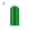 A roll of bright green polyester embroidery thread with a white core.