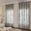 Modern geometric embroidered sheer curtain in gray with a decorative pattern