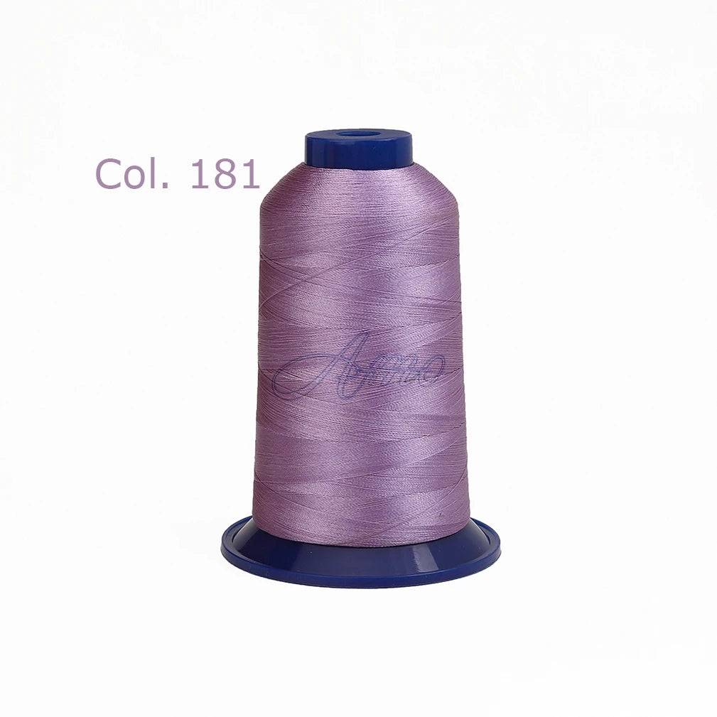 A spool of purple embroidery thread, color 181, for high tenacity polyester work.