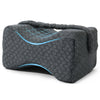 Gray memory foam knee pillow for side sleepers with adjustable straps