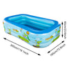 Blue inflatable pool for backyard fun with a boat and tropical theme