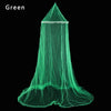 A green lace dome mosquito net canopy shown against a black background.