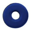 A deep blue, circular ear piercing pillow designed for comfort during sleep.