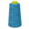 A spool of blue sewing thread with a yellow core.