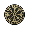 Black circular patch featuring a carved Valknut design with hook and loop backing.