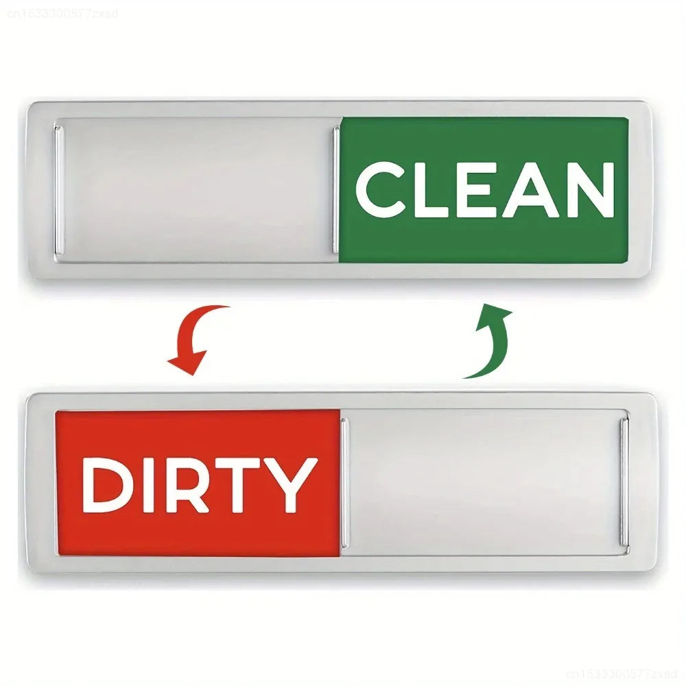 Magnetic dish indicator showing CLEAN in green and DIRTY in red.