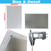 A set of metal wall art signs showing size and detail, including a rectangular sign and a digital caliper.