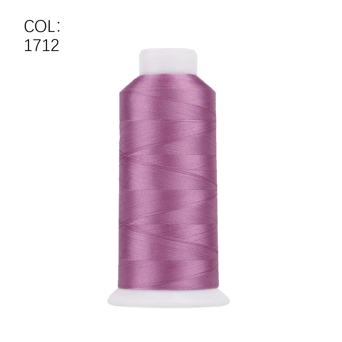A roll of magenta polyester embroidery thread with a white core.