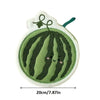 A green watermelon shaped coral fleece hanging hand towel with a leaf detail.