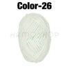 A ball of white or light green chenille yarn labeled Color-26 for crafting.