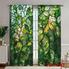 Green stained glass leaf light-filtering curtains featuring vibrant green foliage patterns
