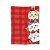 A red plaid flannel throw blanket featuring a Kawaii Chiikawa cartoon character design.