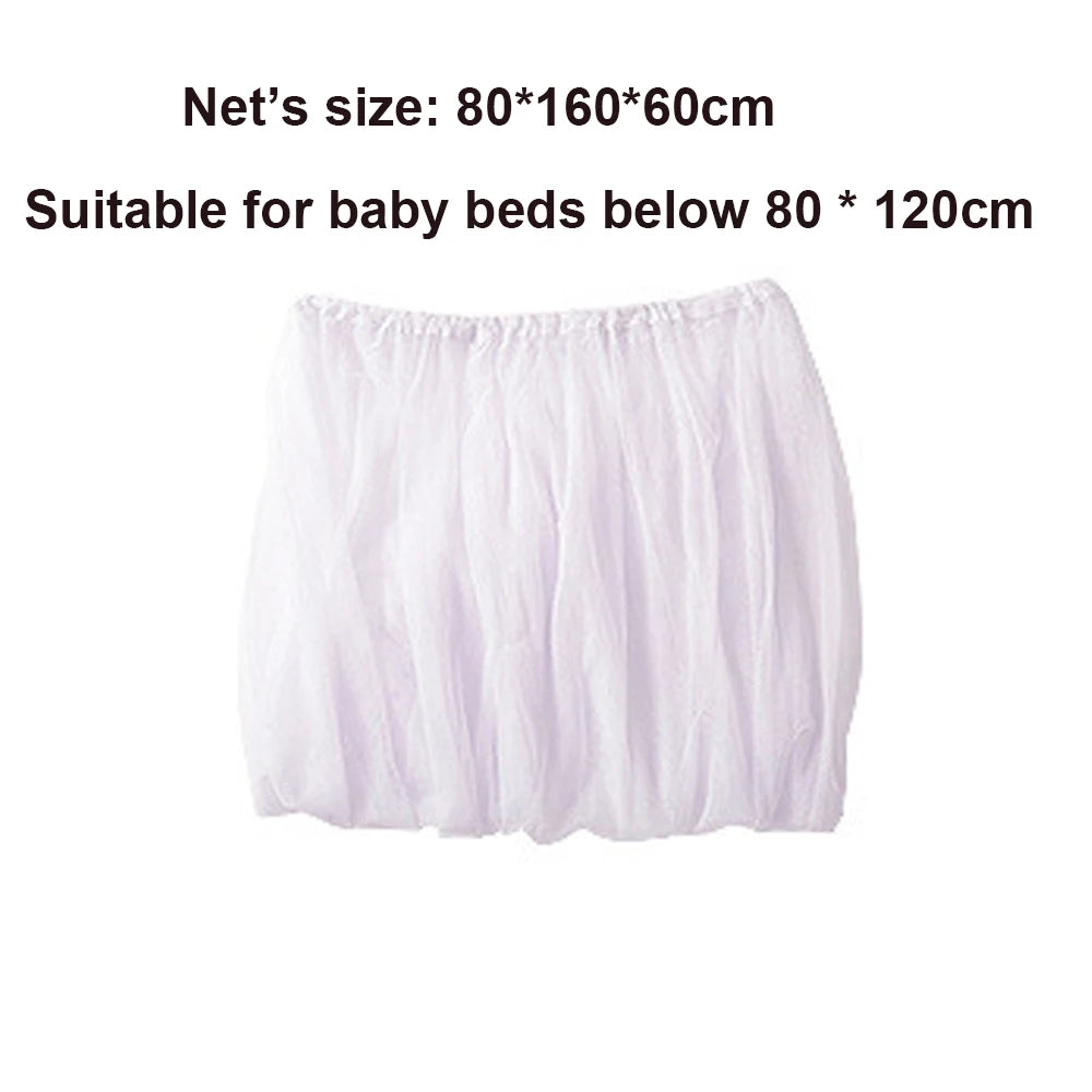 White portable mosquito net suitable for baby beds with dimensions 80x160x60 cm