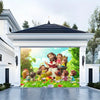 A banner featuring various religious characters and children in a bright outdoor setting.