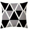 A square pillowcase cover featuring a modern geometric pattern of black and gray triangles.