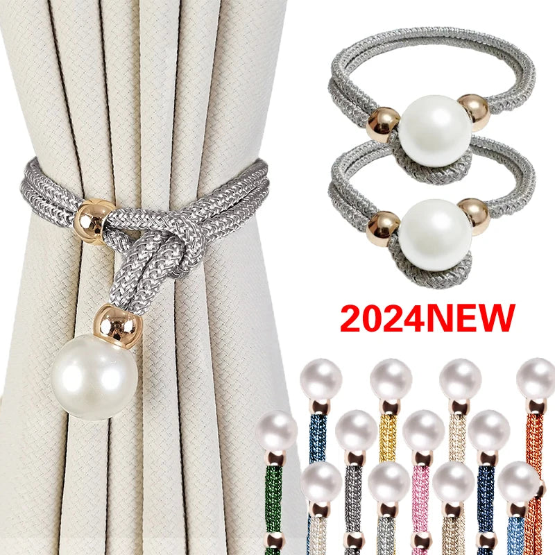Silver and gold artificial pearl curtain tie-backs with intricate woven designs