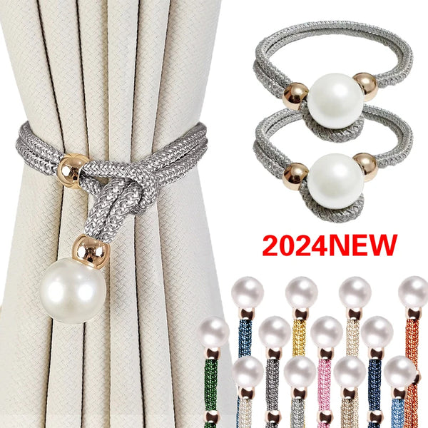 Silver and gold artificial pearl curtain tie-backs with intricate woven designs