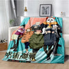 A colorful throw blanket featuring characters from Jujutsu Kaisen anime in a vertical composition.
