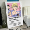 Poster for Ouran High School Host Club featuring anime characters and text on a white background