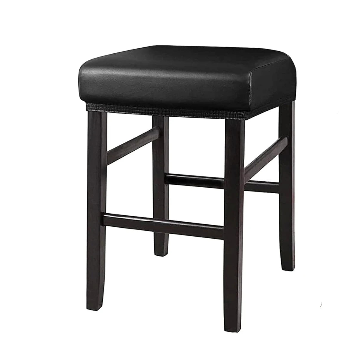 A black waterproof PU leather bar stool cover with a wooden frame.