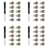 A collection of 30 metal jeans buttons for clothing, shown in various styles and finishes.