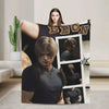 A graphic throw blanket featuring the word LEON and several portraits of characters.