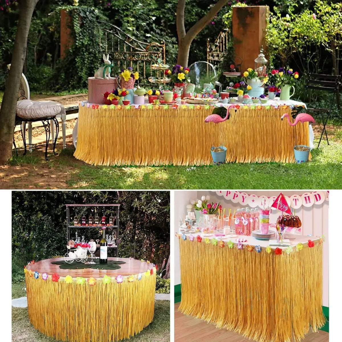 Tropical Raffia Grass Table Skirt for Luau & Beach Parties