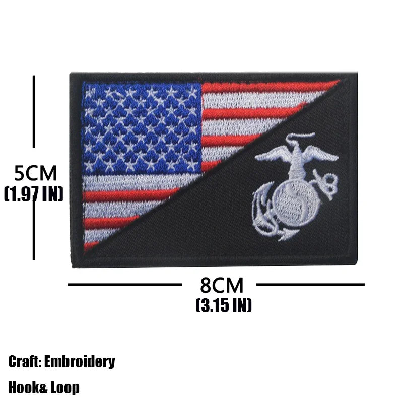 Black embroidered patch featuring the American flag and an eagle design.
