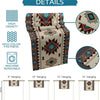 A detailed view of a Bohemian linen table runner with an Indian-inspired geometric print, showing features like high density,