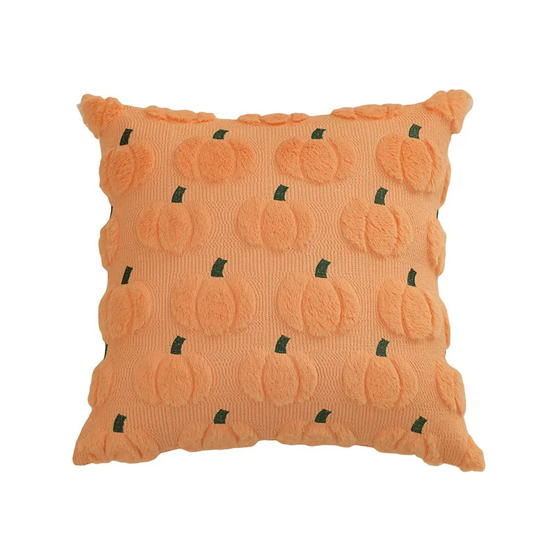 Orange pumpkin pattern throw pillow covers with green accents