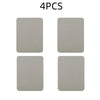 Four square gray iron-on fabric repair patches laid out on a white background.