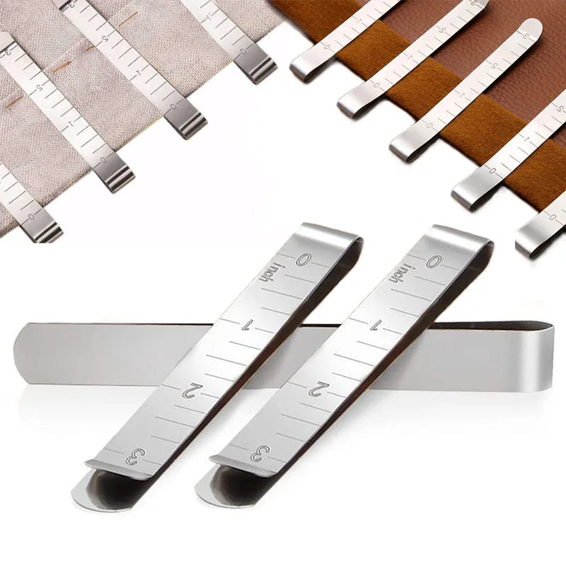 A set of stainless steel sewing hemming clips showing various sizes and angles.