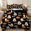 Black duvet cover set featuring an orange pumpkin and white ghost pattern