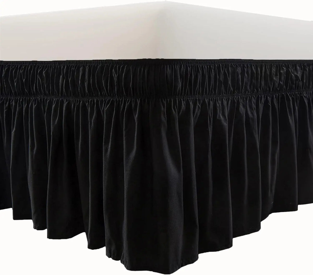 Black elegant ruffled bed skirt set with gathered fabric