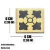A square embroidered tactical patch with a yellow background and black star shapes, featuring hook-and-loop backing.