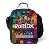 A black cartoon crossbody lunch bag featuring a colorful Roblox-themed design.