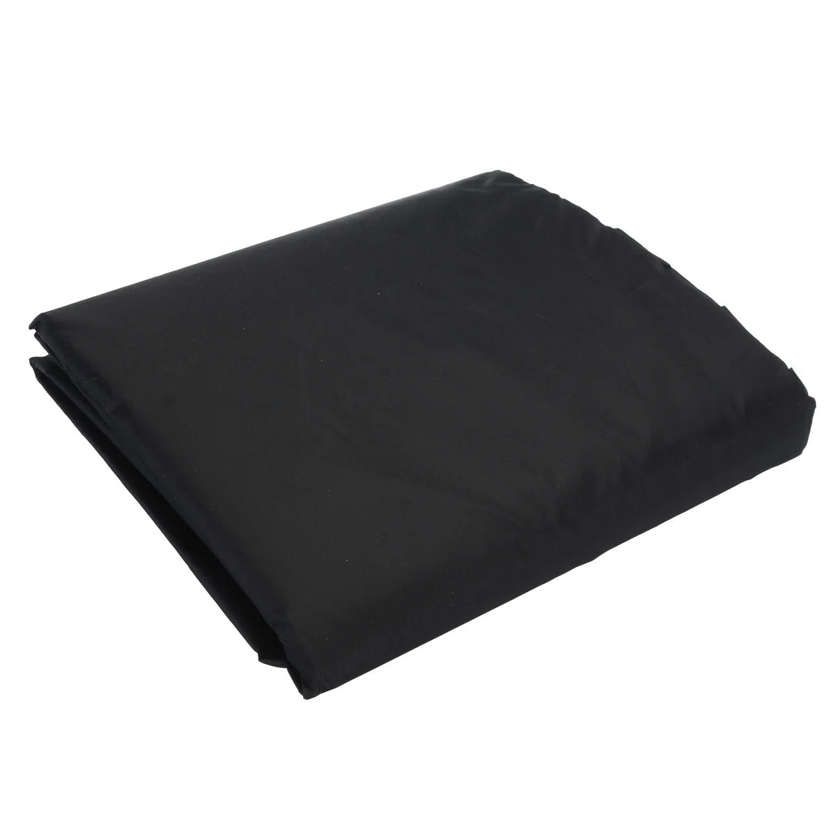 Black waterproof BBQ grill cover folded and laid flat.