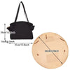 A black foldable tote bag shown with dimensions 39cm/15.4inch and a large tan circular item measuring 94cm/37inch.