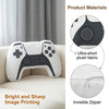 A white gamer controller plush throw pillow with black accents is shown on a light-colored sofa.