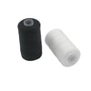 A set of heavy duty polyester sewing thread in black and white, shown as two spools.