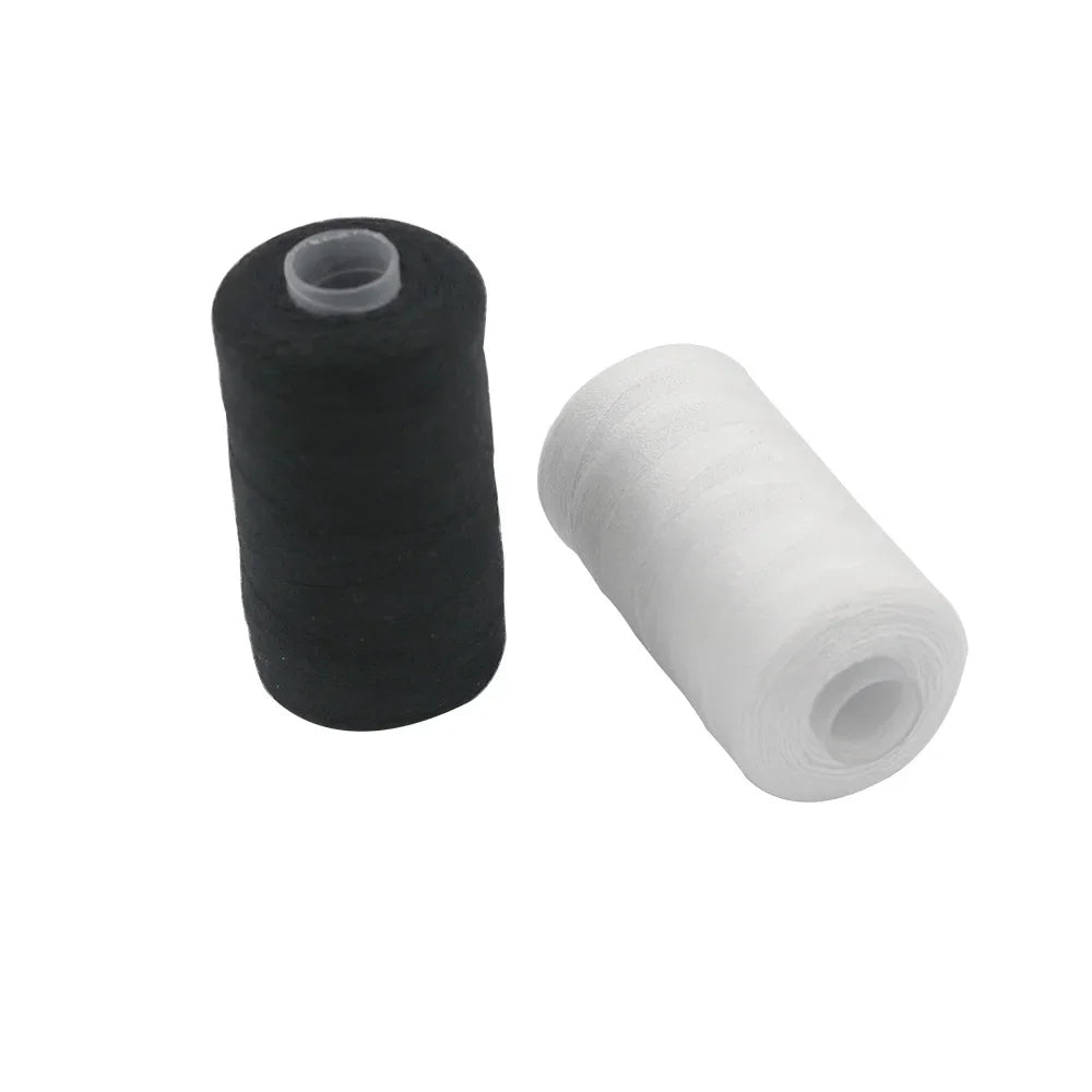 A set of heavy duty polyester sewing thread in black and white, shown as two spools.