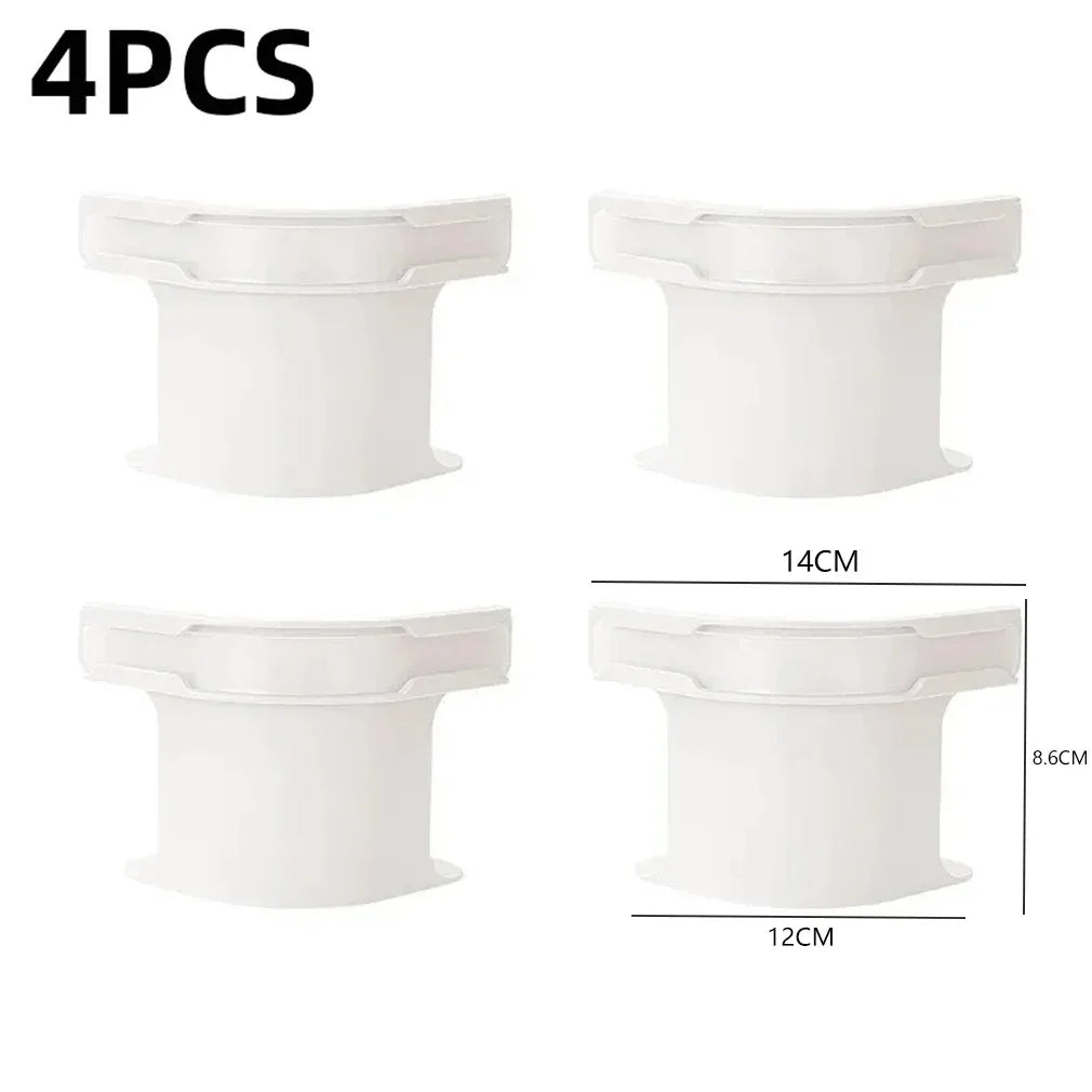 Four white heavy-duty bed corner sheet grippers shown in various sizes and angles.