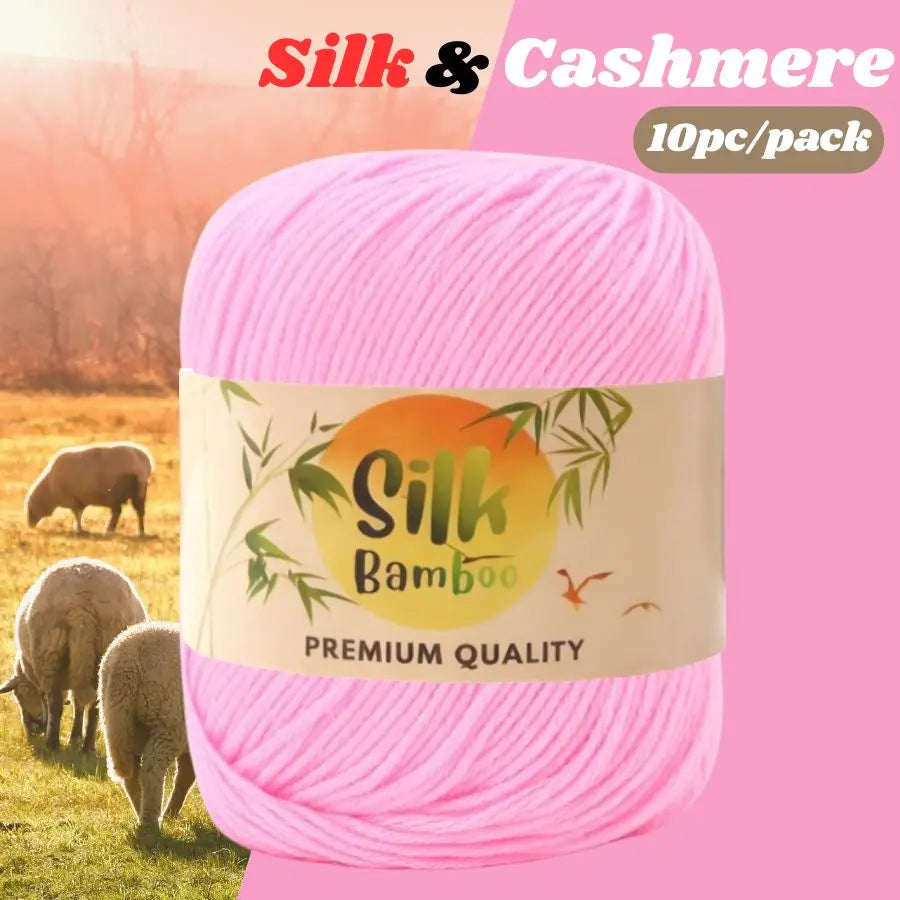 Pink silk and cashmere yarn skeins packaged for knitting and crochet projects