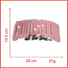Pink felt embroidery patch spelling out GODSEED all the time