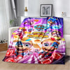 A colorful flannel throw blanket featuring the Paw Patrol characters in various poses.